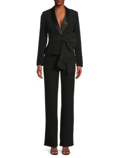 Aidan Mattox Women's Draped Stretch-Crepe Tuxedo-Style Jumpsuit - Black | Thumbnail 3 Aidan Mattox Women's Draped Stretch-Crepe Tuxedo-Style Jumpsuit - Black | Thumbnail 3