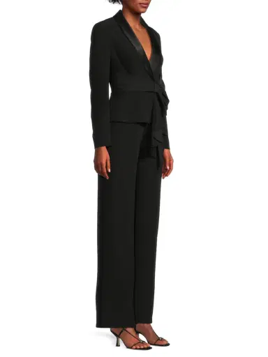 Aidan Mattox Women's Draped Stretch-Crepe Tuxedo-Style Jumpsuit - Black | Thumbnail 4 Aidan Mattox Women's Draped Stretch-Crepe Tuxedo-Style Jumpsuit - Black | Thumbnail 4