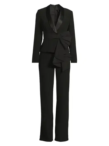 Aidan Mattox Women's Draped Stretch-Crepe Tuxedo-Style Jumpsuit - Black | Thumbnail 1 Aidan Mattox Women's Draped Stretch-Crepe Tuxedo-Style Jumpsuit - Black | Thumbnail 1