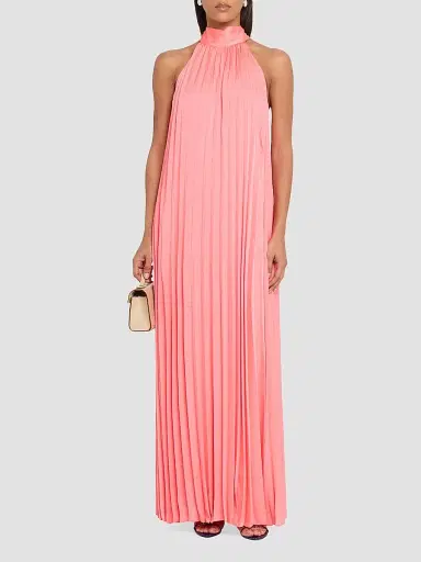Ungaro Women's Beverly Pleated Halter Maxi Dress - Bright Coral | Thumbnail 2 Ungaro Women's Beverly Pleated Halter Maxi Dress - Bright Coral | Thumbnail 2