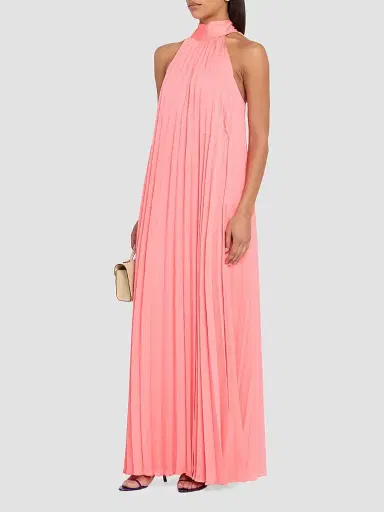 Ungaro Women's Beverly Pleated Halter Maxi Dress - Bright Coral | Thumbnail 4 Ungaro Women's Beverly Pleated Halter Maxi Dress - Bright Coral | Thumbnail 4