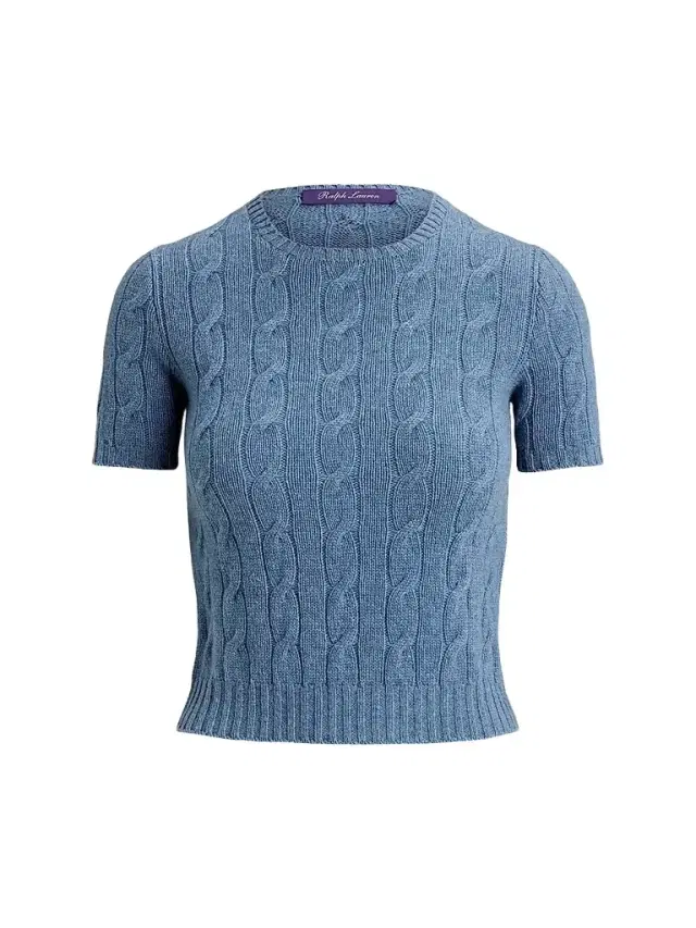 Women's Cable-Knit Cashmere Cropped Sweater - Chambray Melange Women's Cable-Knit Cashmere Cropped Sweater - Chambray Melange