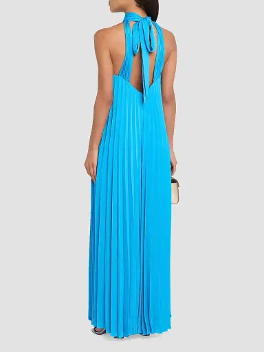 Ungaro Women's Beverly Pleated Halter Maxi Dress - Azure | Thumbnail 3 Ungaro Women's Beverly Pleated Halter Maxi Dress - Azure | Thumbnail 3