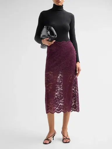 Rabanne Women's Scalloped Lace Midi Skirt - Magenta Purple | Thumbnail 2 Rabanne Women's Scalloped Lace Midi Skirt - Magenta Purple | Thumbnail 2