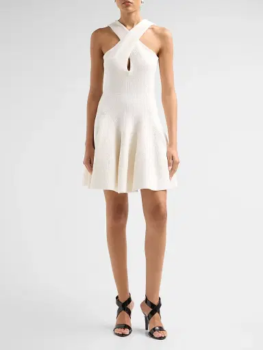 ALAIA Women's Crossed Compact Knit Mini Dress - Blanc Naturel | Thumbnail 2 ALAIA Women's Crossed Compact Knit Mini Dress - Blanc Naturel | Thumbnail 2