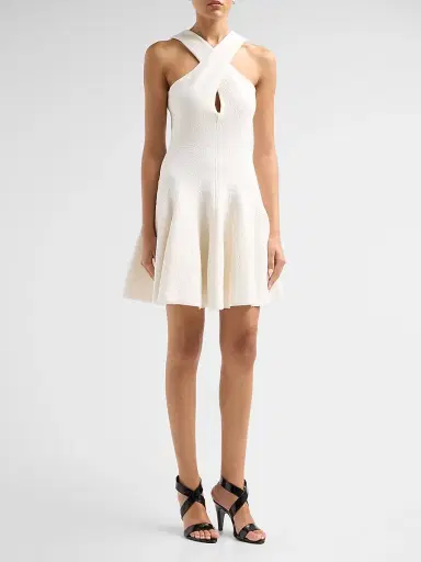 ALAIA Women's Crossed Compact Knit Mini Dress - Blanc Naturel | Thumbnail 4 ALAIA Women's Crossed Compact Knit Mini Dress - Blanc Naturel | Thumbnail 4