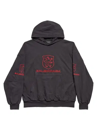 Balenciaga Men's Lion Club Lined Hoodie Regular Fit - Black Red | Thumbnail 1 Balenciaga Men's Lion Club Lined Hoodie Regular Fit - Black Red | Thumbnail 1