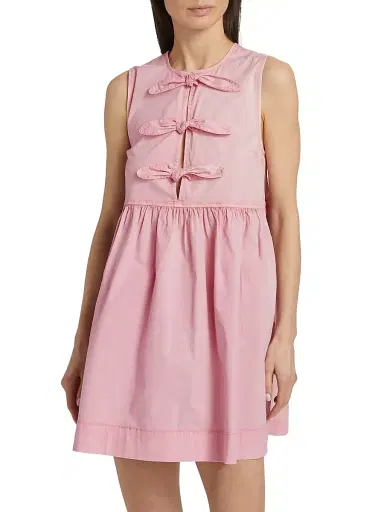 Ganni Women's Bow Stretch-Cotton Sleeveless Minidress | Thumbnail 3 Ganni Women's Bow Stretch-Cotton Sleeveless Minidress | Thumbnail 3