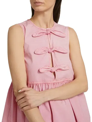 Ganni Women's Bow Stretch-Cotton Sleeveless Minidress | Thumbnail 6 Ganni Women's Bow Stretch-Cotton Sleeveless Minidress | Thumbnail 6