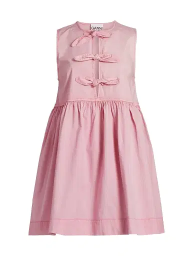 Ganni Women's Bow Stretch-Cotton Sleeveless Minidress | Thumbnail 1 Ganni Women's Bow Stretch-Cotton Sleeveless Minidress | Thumbnail 1