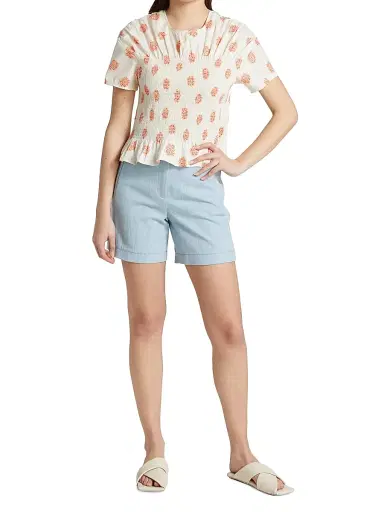 Baum und Pferdgarten Women's Mynowa Smocked Cotton Top - Modern Orange Flower | Thumbnail 2 Baum und Pferdgarten Women's Mynowa Smocked Cotton Top - Modern Orange Flower | Thumbnail 2