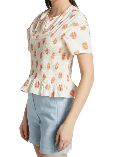 Baum und Pferdgarten Women's Mynowa Smocked Cotton Top - Modern Orange Flower | Thumbnail 4 Baum und Pferdgarten Women's Mynowa Smocked Cotton Top - Modern Orange Flower | Thumbnail 4