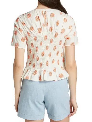 Baum und Pferdgarten Women's Mynowa Smocked Cotton Top - Modern Orange Flower | Thumbnail 5 Baum und Pferdgarten Women's Mynowa Smocked Cotton Top - Modern Orange Flower | Thumbnail 5