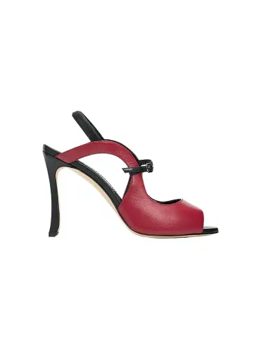 Manolo Blahnik Women's Chungasan Leather Slingback Sandals - Dark Red Black | Thumbnail 1 Manolo Blahnik Women's Chungasan Leather Slingback Sandals - Dark Red Black | Thumbnail 1