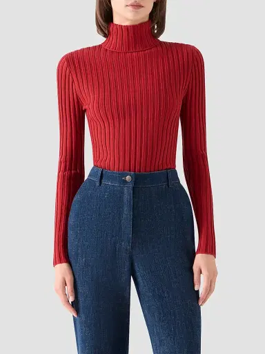 Akris punto Women's Wool Knit Turtleneck Sweater - Rusty Red - Size 16 | Thumbnail 4 Akris punto Women's Wool Knit Turtleneck Sweater - Rusty Red - Size 16 | Thumbnail 4