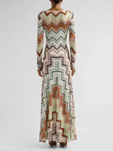 Missoni Women's Geometric Twist Maxi Dress - Green Camel White Pink Multi | Thumbnail 3 Missoni Women's Geometric Twist Maxi Dress - Green Camel White Pink Multi | Thumbnail 3
