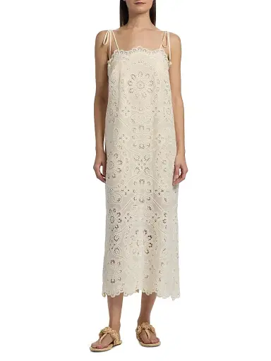 Zimmermann Women's Rhiannon Embroidered Cotton Midi-Dress - | Thumbnail 3 Zimmermann Women's Rhiannon Embroidered Cotton Midi-Dress - | Thumbnail 3