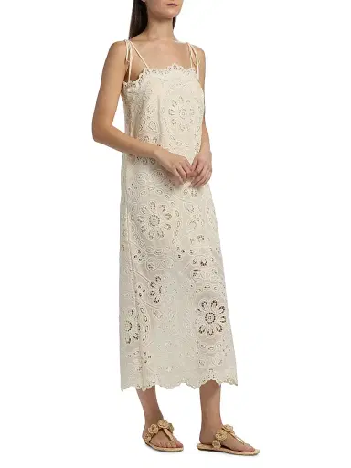 Zimmermann Women's Rhiannon Embroidered Cotton Midi-Dress - | Thumbnail 4 Zimmermann Women's Rhiannon Embroidered Cotton Midi-Dress - | Thumbnail 4