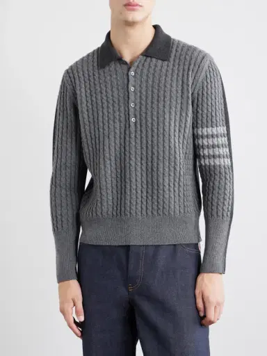 Thom Browne Knitted Merino Wool Polo Sweater - Men | Thumbnail 3 Thom Browne Knitted Merino Wool Polo Sweater - Men | Thumbnail 3