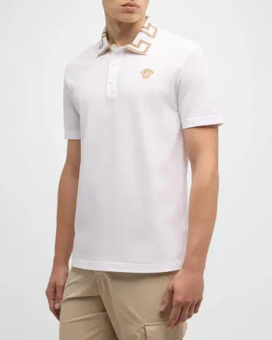 Versace Men's Greca-Collar Polo Shirt | Thumbnail 4 Versace Men's Greca-Collar Polo Shirt | Thumbnail 4