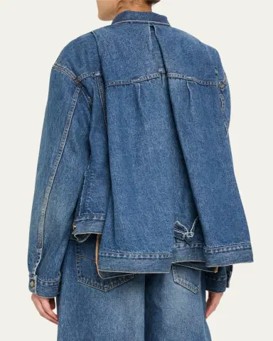 Sacai Denim Pleated Trucker Jacket | Thumbnail 3 Sacai Denim Pleated Trucker Jacket | Thumbnail 3