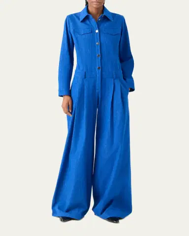 Akris Hellas Stretch Denim Wide-Leg Overall Jumpsuit | Thumbnail 2 Akris Hellas Stretch Denim Wide-Leg Overall Jumpsuit | Thumbnail 2