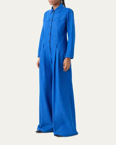 Akris Hellas Stretch Denim Wide-Leg Overall Jumpsuit | Thumbnail 4 Akris Hellas Stretch Denim Wide-Leg Overall Jumpsuit | Thumbnail 4