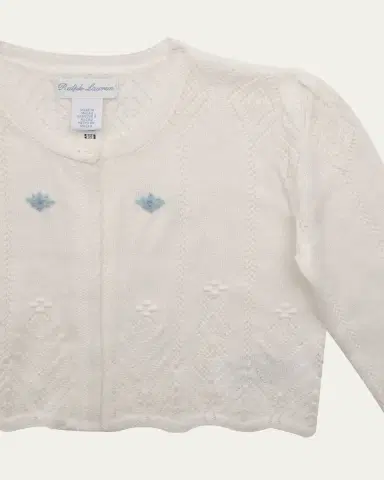 Ralph Lauren Girl's Embroidered Pointelle-Knit Cardigan, Size 3M-24M | Thumbnail 3 Ralph Lauren Girl's Embroidered Pointelle-Knit Cardigan, Size 3M-24M | Thumbnail 3