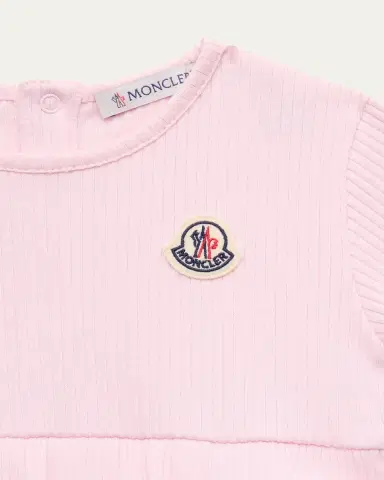 Moncler Girl's Ruffled Cotton Romper, Size 3M-18M | Thumbnail 3 Moncler Girl's Ruffled Cotton Romper, Size 3M-18M | Thumbnail 3