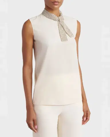 Valentino Garavani Silk Tie Neck Sleeveless Blouse | Thumbnail 4 Valentino Garavani Silk Tie Neck Sleeveless Blouse | Thumbnail 4