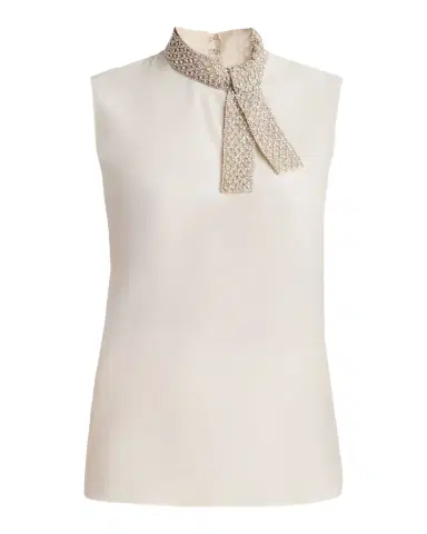 Valentino Garavani Silk Tie Neck Sleeveless Blouse | Thumbnail 1 Valentino Garavani Silk Tie Neck Sleeveless Blouse | Thumbnail 1