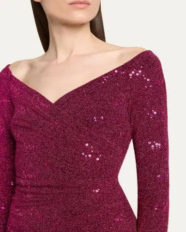 Talbot Runhof Sequined Off-Shoulder Long-Sleeve Gown | Thumbnail 5 Talbot Runhof Sequined Off-Shoulder Long-Sleeve Gown | Thumbnail 5