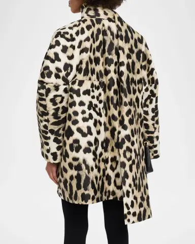 Givenchy Leopard Jacquard Short Cocoon Coat With Scarf | Thumbnail 3 Givenchy Leopard Jacquard Short Cocoon Coat With Scarf | Thumbnail 3
