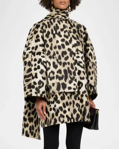 Givenchy Leopard Jacquard Short Cocoon Coat With Scarf | Thumbnail 4 Givenchy Leopard Jacquard Short Cocoon Coat With Scarf | Thumbnail 4