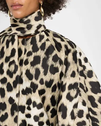 Givenchy Leopard Jacquard Short Cocoon Coat With Scarf | Thumbnail 5 Givenchy Leopard Jacquard Short Cocoon Coat With Scarf | Thumbnail 5