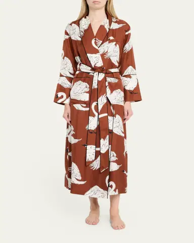 Olivia von Halle Capability Swan-Print Silk Robe | Thumbnail 2 Olivia von Halle Capability Swan-Print Silk Robe | Thumbnail 2
