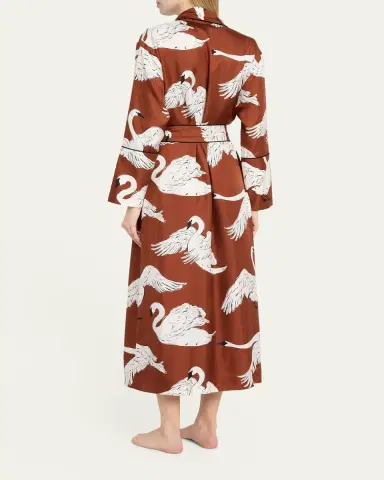 Olivia von Halle Capability Swan-Print Silk Robe | Thumbnail 3 Olivia von Halle Capability Swan-Print Silk Robe | Thumbnail 3