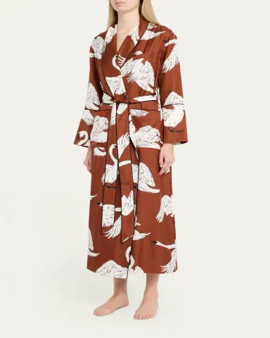 Olivia von Halle Capability Swan-Print Silk Robe | Thumbnail 4 Olivia von Halle Capability Swan-Print Silk Robe | Thumbnail 4