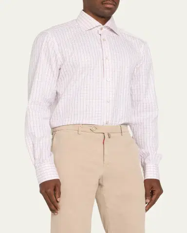 Kiton Men's Mini Check Cotton Sport Shirt | Thumbnail 4 Kiton Men's Mini Check Cotton Sport Shirt | Thumbnail 4