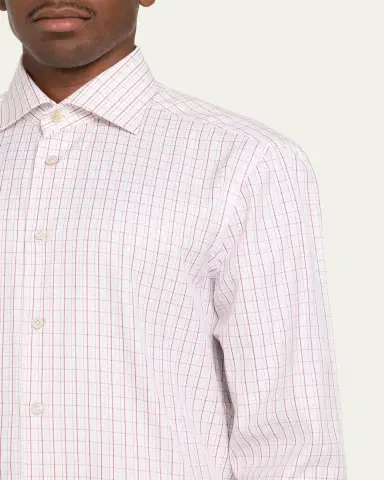 Kiton Men's Mini Check Cotton Sport Shirt | Thumbnail 5 Kiton Men's Mini Check Cotton Sport Shirt | Thumbnail 5