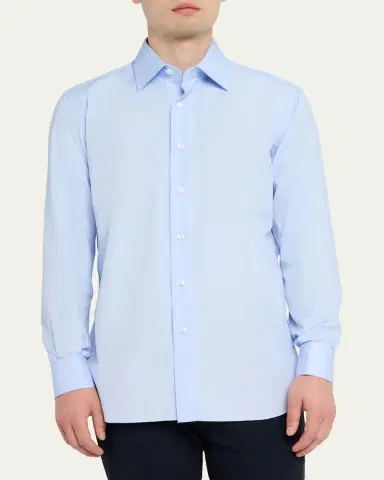 Brioni Men's Solid Cotton French-Cuff Sport Shirt | Thumbnail 4 Brioni Men's Solid Cotton French-Cuff Sport Shirt | Thumbnail 4