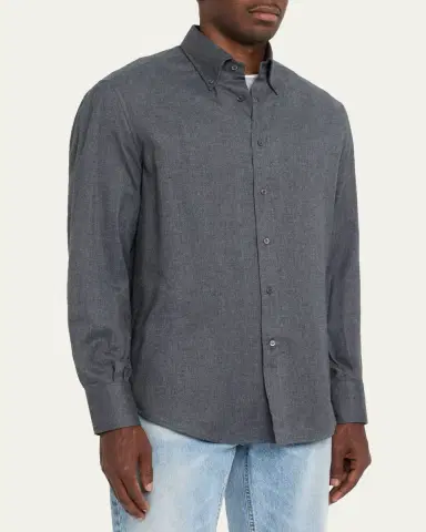Brunello Cucinelli Men's Flannel Chevron Button-Down Shirt | Thumbnail 4 Brunello Cucinelli Men's Flannel Chevron Button-Down Shirt | Thumbnail 4