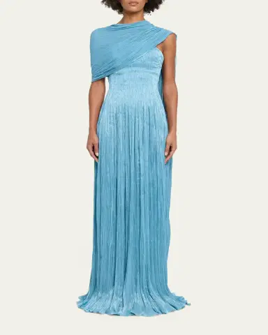 Marmar Halim Roseya Pleated Satin Draped Cape Gown | Thumbnail 2 Marmar Halim Roseya Pleated Satin Draped Cape Gown | Thumbnail 2