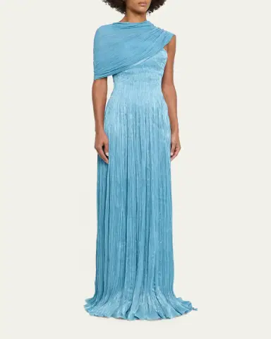 Marmar Halim Roseya Pleated Satin Draped Cape Gown | Thumbnail 4 Marmar Halim Roseya Pleated Satin Draped Cape Gown | Thumbnail 4