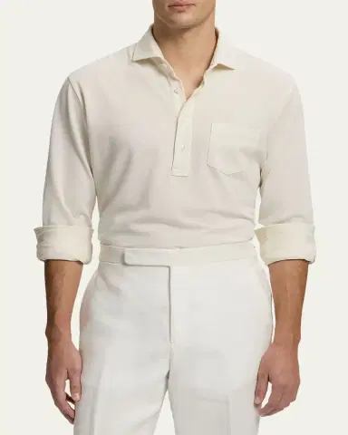 Ralph Lauren Purple Label Men's Garment Washed Long-Sleeve Polo Shirt | Thumbnail 4 Ralph Lauren Purple Label Men's Garment Washed Long-Sleeve Polo Shirt | Thumbnail 4