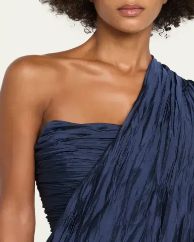 Marmar Halim One-Shoulder Drape Pleated Satin Trumpet Gown | Thumbnail 5 Marmar Halim One-Shoulder Drape Pleated Satin Trumpet Gown | Thumbnail 5