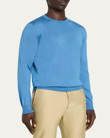 Cesare Attolini Men's Solid Cashmere Crewneck Sweater | Thumbnail 4 Cesare Attolini Men's Solid Cashmere Crewneck Sweater | Thumbnail 4