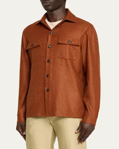 Cesare Attolini Men's Cashmere Pied de Poule Overshirt | Thumbnail 4 Cesare Attolini Men's Cashmere Pied de Poule Overshirt | Thumbnail 4