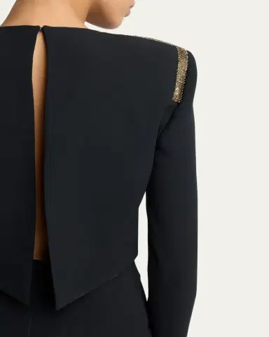 Tom Ford Long-Sleeve Chainmail-Trim Silk Column Gown | Thumbnail 5 Tom Ford Long-Sleeve Chainmail-Trim Silk Column Gown | Thumbnail 5