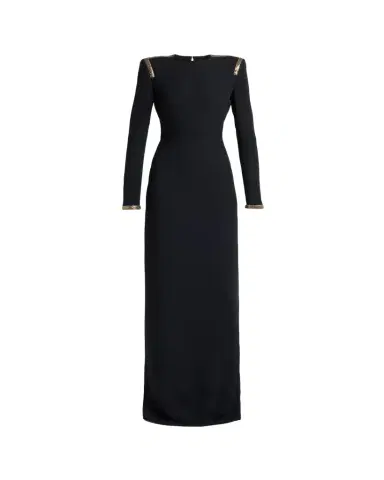 Tom Ford Long-Sleeve Chainmail-Trim Silk Column Gown | Thumbnail 1 Tom Ford Long-Sleeve Chainmail-Trim Silk Column Gown | Thumbnail 1